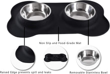 Load image into Gallery viewer, 2 Stainless Steel Dog Bowls with Silicone Mat
