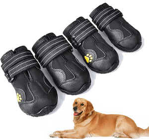 4PCS Waterproof Dog Booties with Reflective Straps