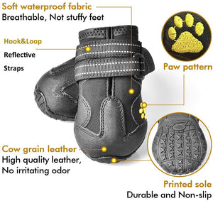 4PCS Waterproof Dog Booties with Reflective Straps